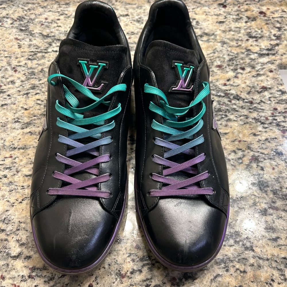 Louis Vuitton Black Leather Sneakers with Multicolor Laces